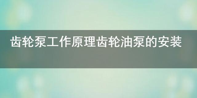 九游體育齒輪泵工作原理 齒輪油泵的安裝